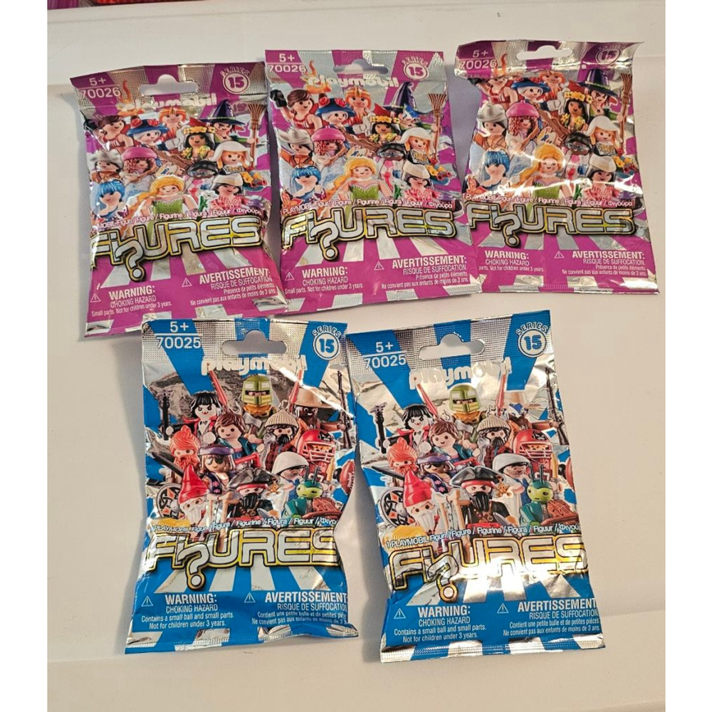 Playmobil Figures Series 15 Blind Bags – Lot of 5 (Mixed Pink & Blue) NEW Sealed